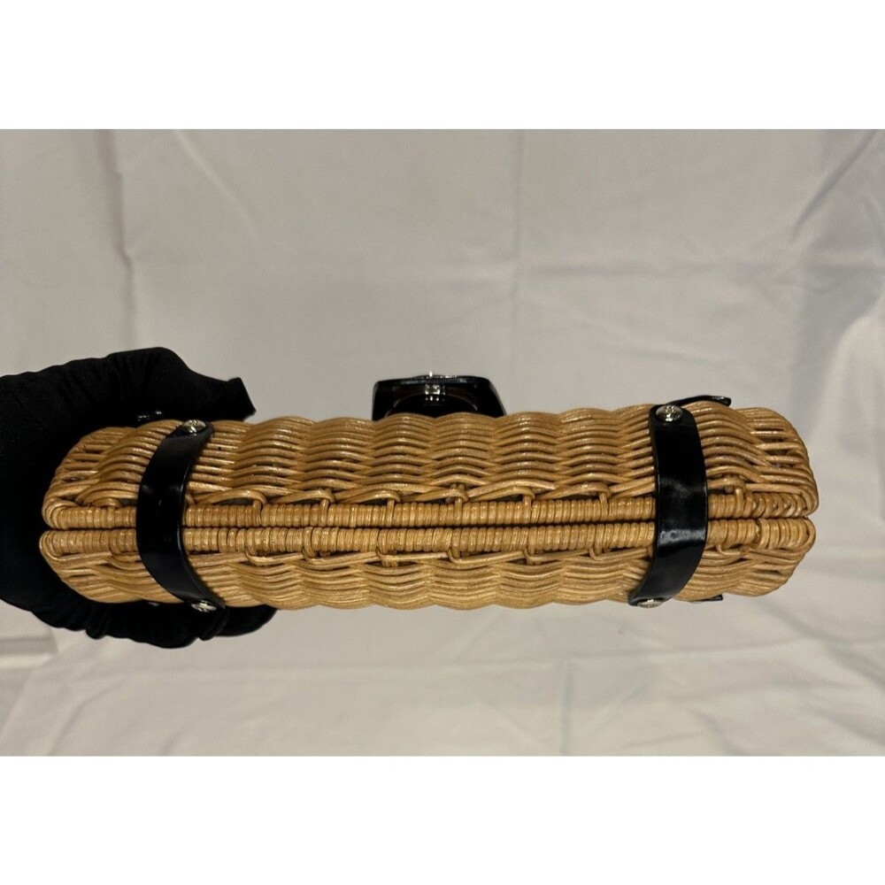 Kate Spade Wicker Rattan Clutch Black Patent Trim - Picture 4 of 7